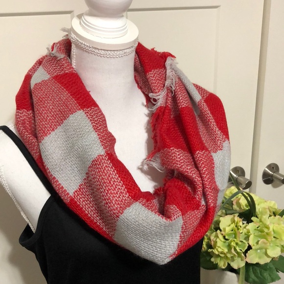 L.I.B. New York Red & Grey Buffalo Check Scarf!